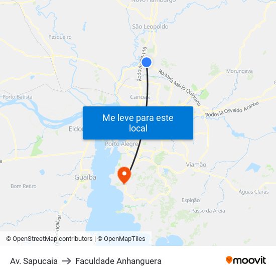 Av. Sapucaia to Faculdade Anhanguera map