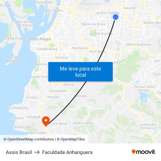 Assis Brasil to Faculdade Anhanguera map