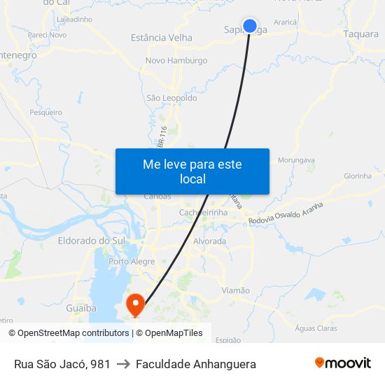 Rua São Jacó, 981 to Faculdade Anhanguera map