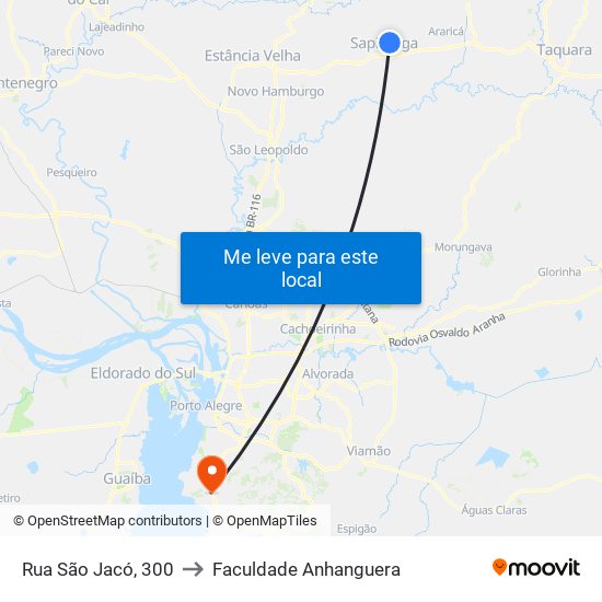 Rua São Jacó, 300 to Faculdade Anhanguera map