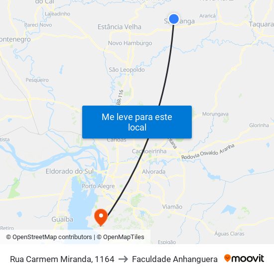Rua Carmem Miranda, 1164 to Faculdade Anhanguera map