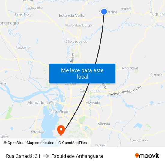 Rua Canadá, 31 to Faculdade Anhanguera map