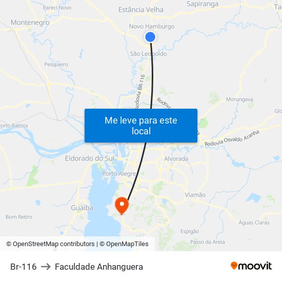 Br-116 to Faculdade Anhanguera map