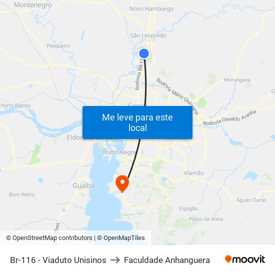 Br-116 - Viaduto Unisinos to Faculdade Anhanguera map