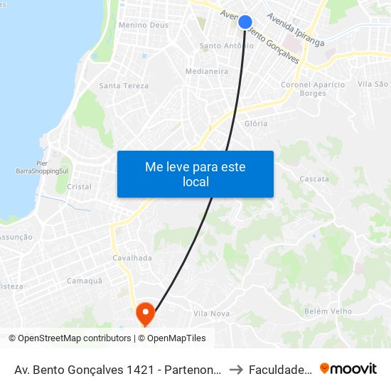 Av. Bento Gonçalves 1421 - Partenon Porto Alegre - Rs 90650-001 Brasil to Faculdade Anhanguera map
