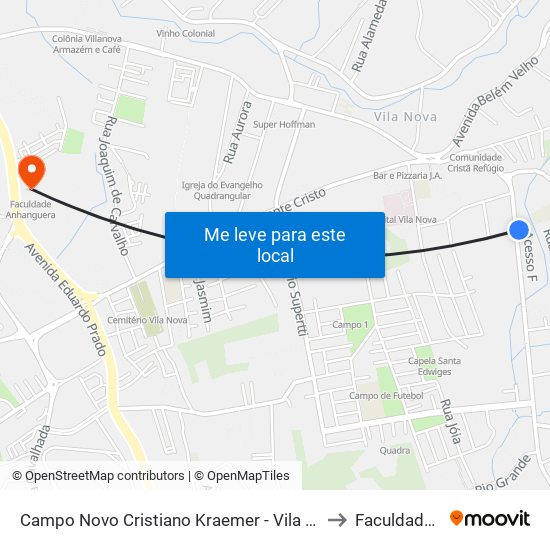 Campo Novo Cristiano Kraemer - Vila Nova Porto Alegre - Rs 91750-060 Brasil to Faculdade Anhanguera map