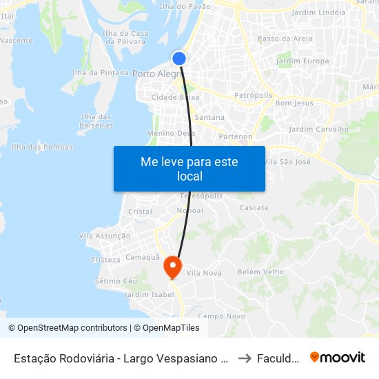 Estação Rodoviária - Largo Vespasiano Júlio Veppo 70 - Marcilio Dias Porto Alegre - Rs 90035-040 Brasil to Faculdade Anhanguera map