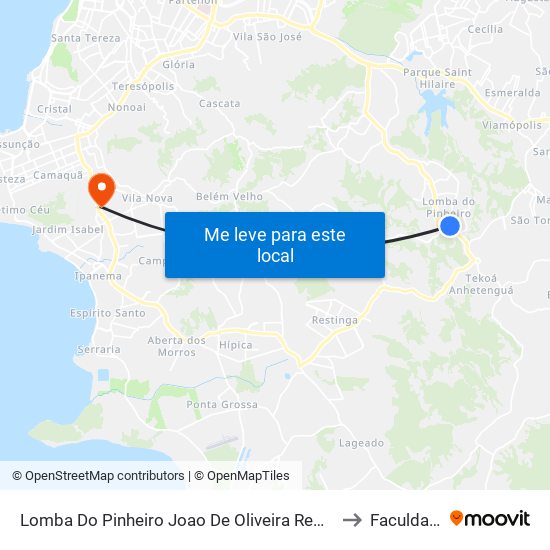 Lomba Do Pinheiro Joao De Oliveira Remiao - Lomba Do Pinheiro Porto Alegre - Rs 91570-730 Brasil to Faculdade Anhanguera map