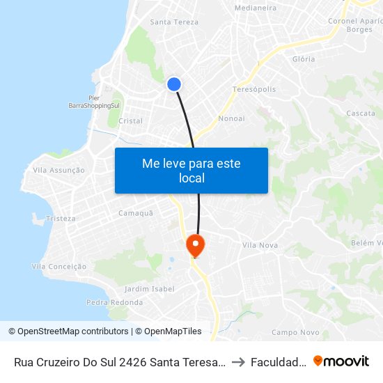 Rua Cruzeiro Do Sul 2426 Santa Teresa Porto Alegre - Rio Grande Do Sul 90840 Brasil to Faculdade Anhanguera map