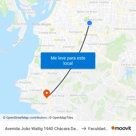 Avenida João Wallig 1940 Chácara Das Pedras Porto Alegre - Rs 91340-001 Brasil to Faculdade Anhanguera map