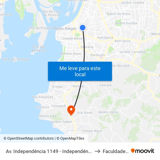 Av. Independência 1149 - Independência Porto Alegre - Rs 90035-072 Brasil to Faculdade Anhanguera map