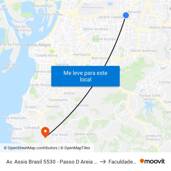 Av. Assis Brasil 5530 - Passo D Areia Porto Alegre - Rs 91010-004 Brasil to Faculdade Anhanguera map