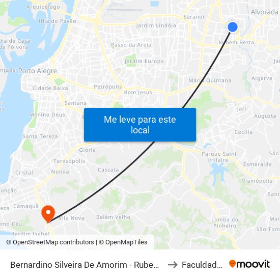 Bernardino Silveira De Amorim - Rubem Berta Porto Alegre - Rs 91160-624 Brasil to Faculdade Anhanguera map