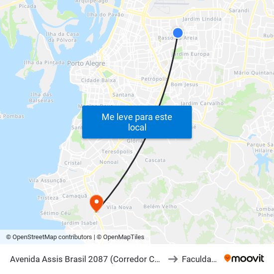 Avenida Assis Brasil 2087 (Corredor Cb) - Passo D Areia Porto Alegre - Rs 91010-001 Brasil to Faculdade Anhanguera map
