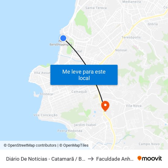 Diário De Notícias - Catamarã / Barra Shopping to Faculdade Anhanguera map