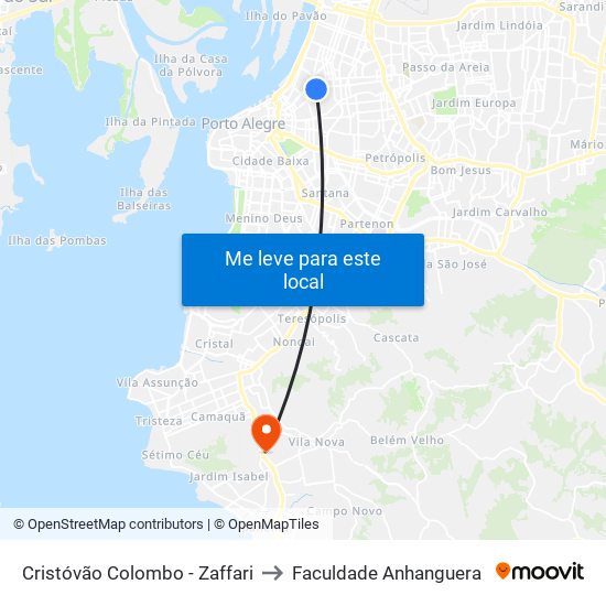 Cristóvão Colombo - Zaffari to Faculdade Anhanguera map