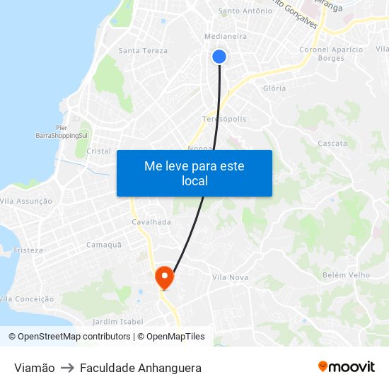 Viamão to Faculdade Anhanguera map