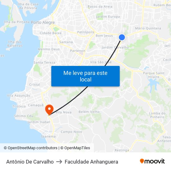 Antônio De Carvalho to Faculdade Anhanguera map