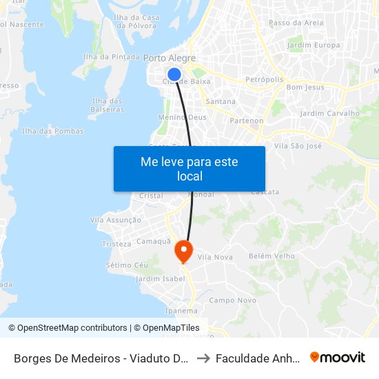 Borges De Medeiros - Viaduto Dos Açorianos to Faculdade Anhanguera map