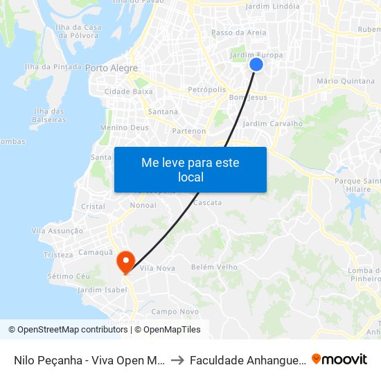 Nilo Peçanha - Viva Open Mall to Faculdade Anhanguera map