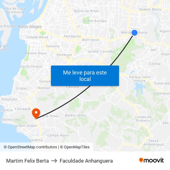 Martim Felix Berta to Faculdade Anhanguera map