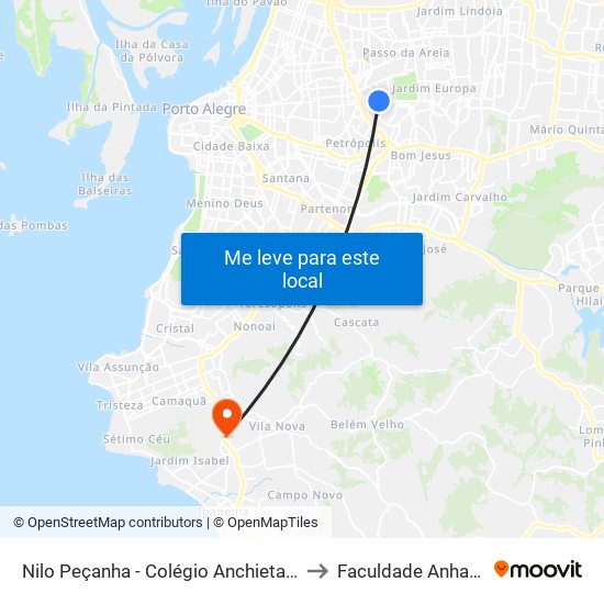 Nilo Peçanha - Colégio Anchieta / Unisinos to Faculdade Anhanguera map