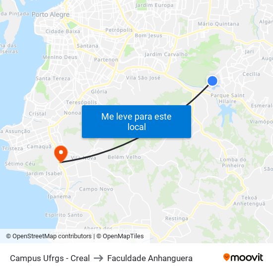 Campus Ufrgs - Creal to Faculdade Anhanguera map