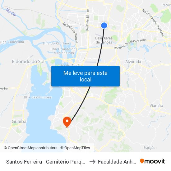 Santos Ferreira - Cemitério Parque São Vicente to Faculdade Anhanguera map