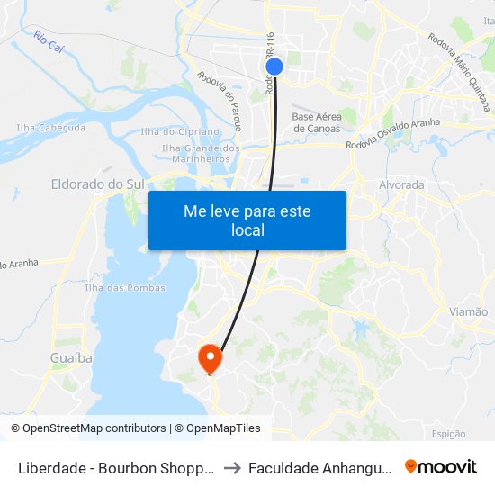 Liberdade - Bourbon Shopping to Faculdade Anhanguera map