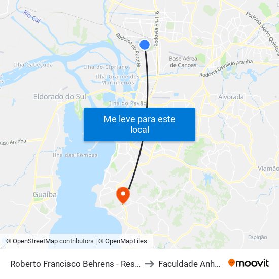 Roberto Francisco Behrens - Res. Vida Alegre to Faculdade Anhanguera map