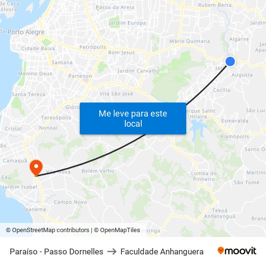 Paraíso - Passo Dornelles to Faculdade Anhanguera map
