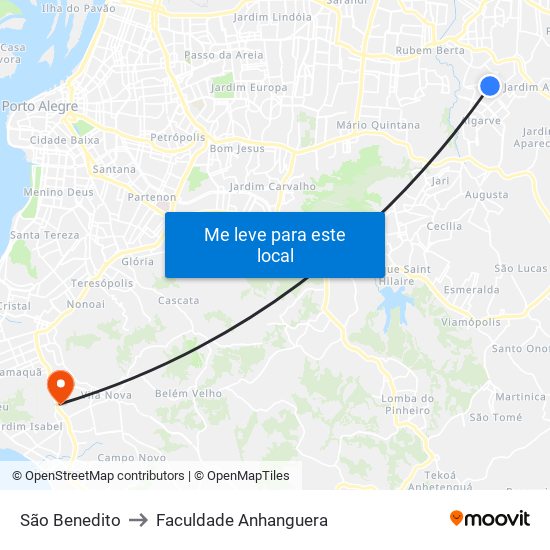São Benedito to Faculdade Anhanguera map