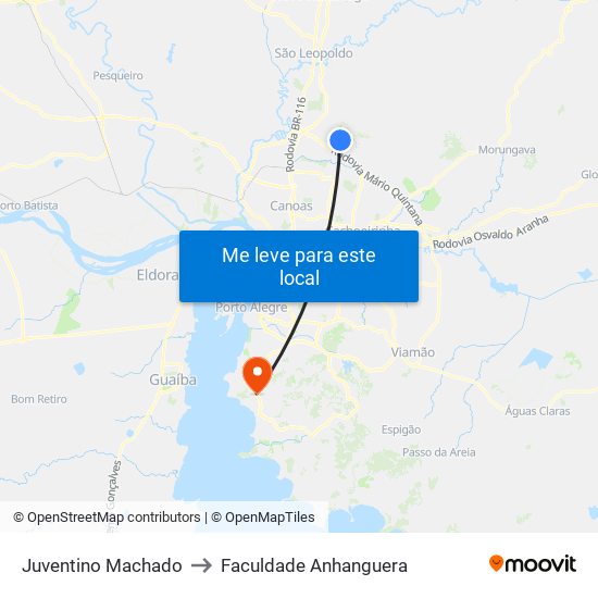 Juventino Machado to Faculdade Anhanguera map