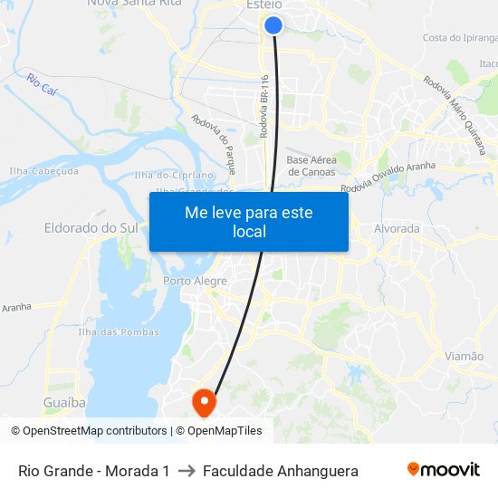 Rio Grande - Morada 1 to Faculdade Anhanguera map