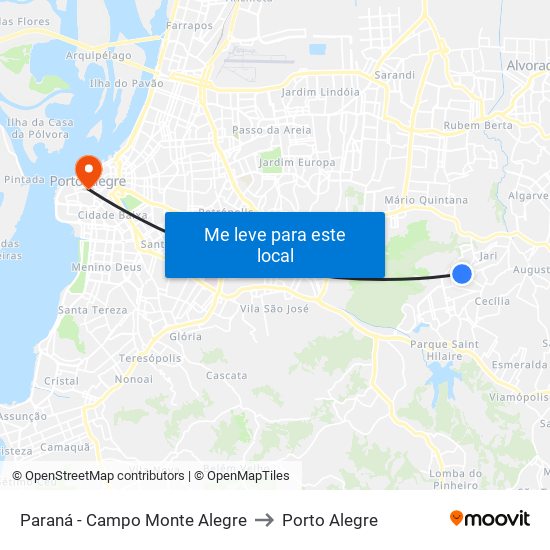 Paraná - Campo Monte Alegre to Porto Alegre map