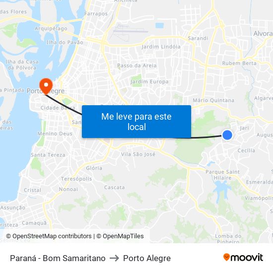 Paraná - Bom Samaritano to Porto Alegre map