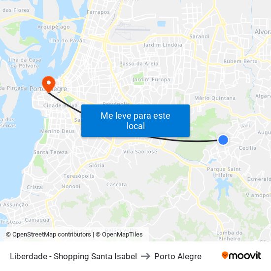 Liberdade - Shopping Santa Isabel to Porto Alegre map