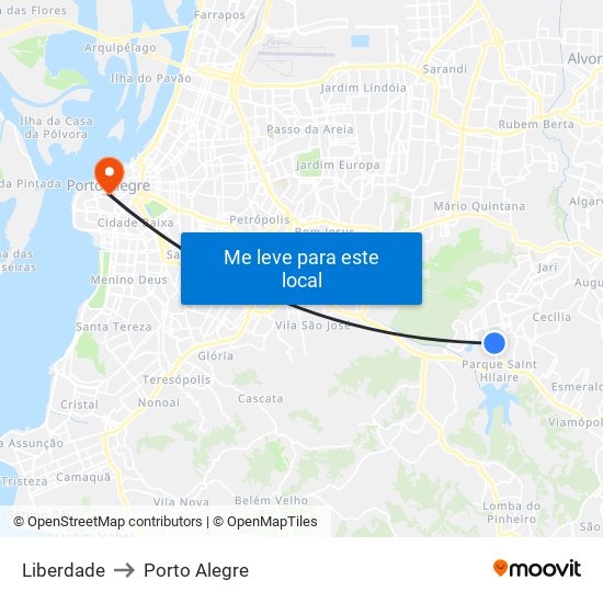 Liberdade to Porto Alegre map