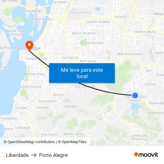 Liberdade to Porto Alegre map