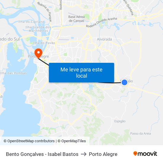 Bento Gonçalves - Isabel Bastos to Porto Alegre map