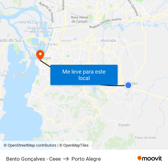 Bento Gonçalves - Ceee to Porto Alegre map