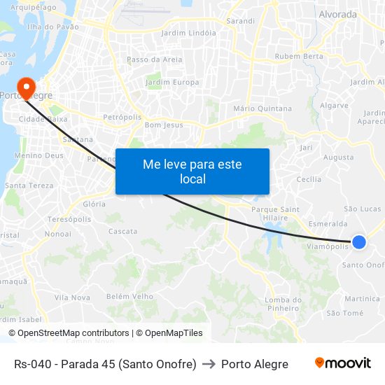 Rs-040 - Parada 45 (Santo Onofre) to Porto Alegre map