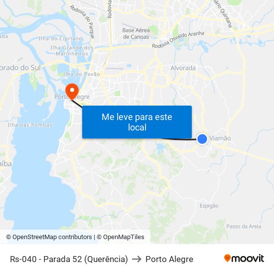 Rs-040 - Parada 52 (Querência) to Porto Alegre map