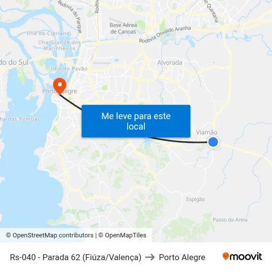 Rs-040 - Parada 62 (Fiúza/Valença) to Porto Alegre map