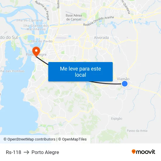 Rs-118 to Porto Alegre map
