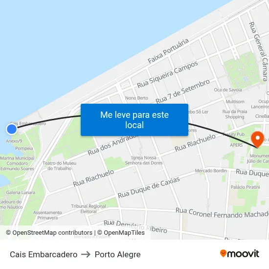 Cais Embarcadero to Porto Alegre map