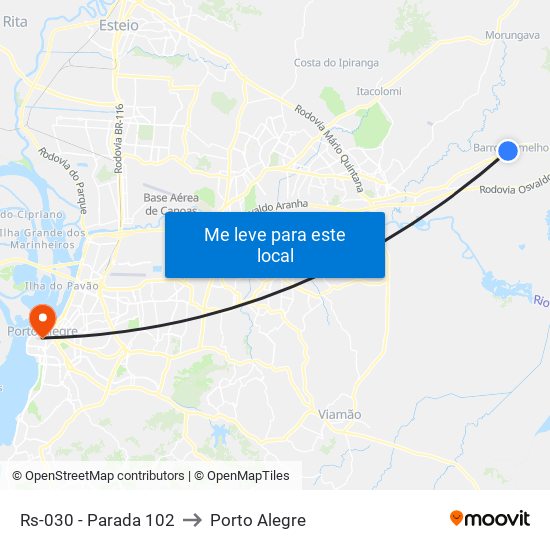 Rs-030 - Parada 102 to Porto Alegre map