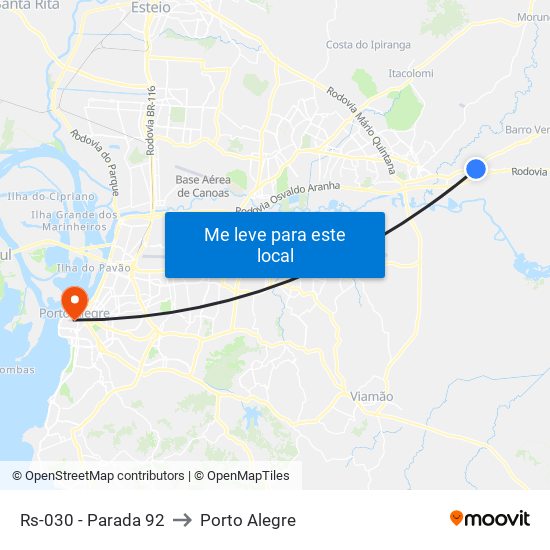 Rs-030 - Parada 92 to Porto Alegre map