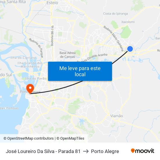 José Loureiro Da Silva - Parada 81 to Porto Alegre map