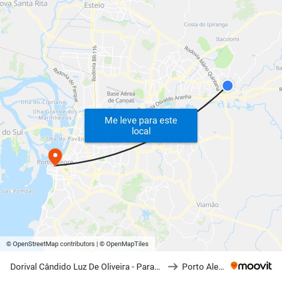 Dorival Cândido Luz De Oliveira - Parada 79a to Porto Alegre map